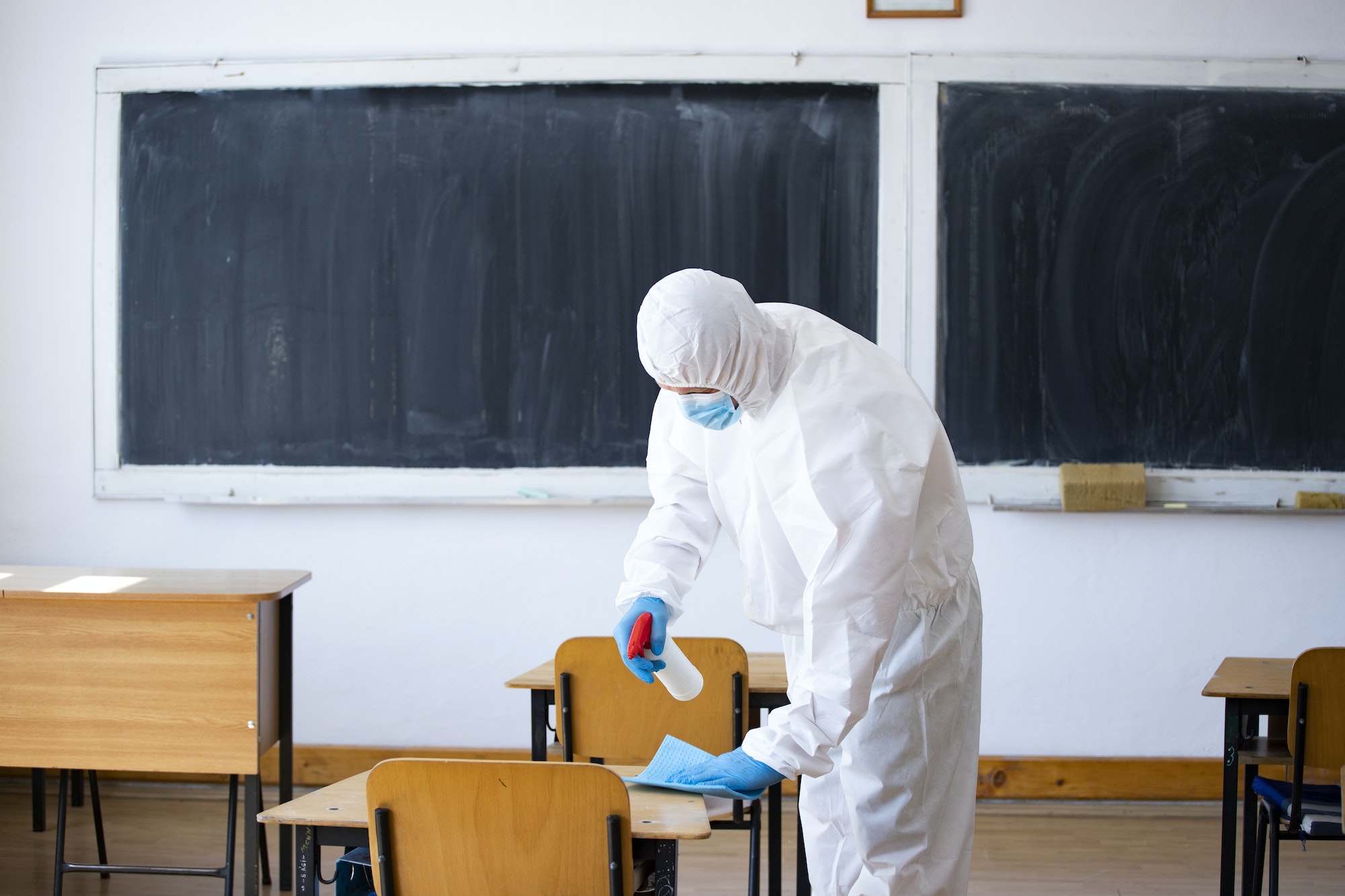 Cleaning and disinfection school class to prevent COVID-19.M